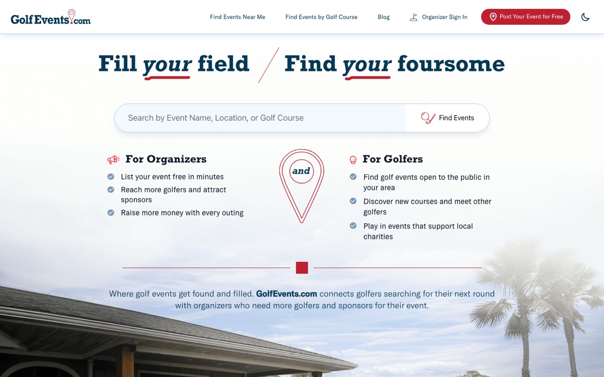 GolfEvents.com homepage